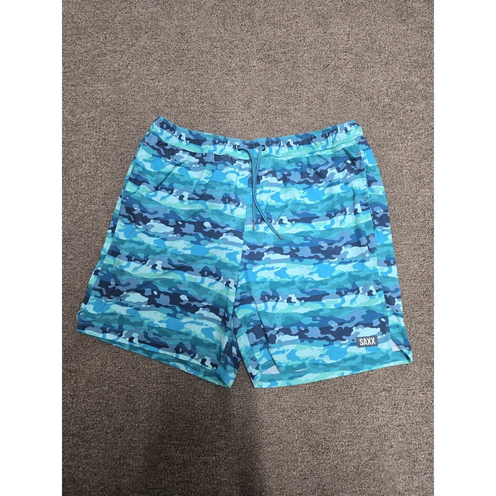 Saxx Swim Shorts Mens XL Blue Camo Oh Buoy 2N1‎ Volley 7" Inseam Beach Pool Surf